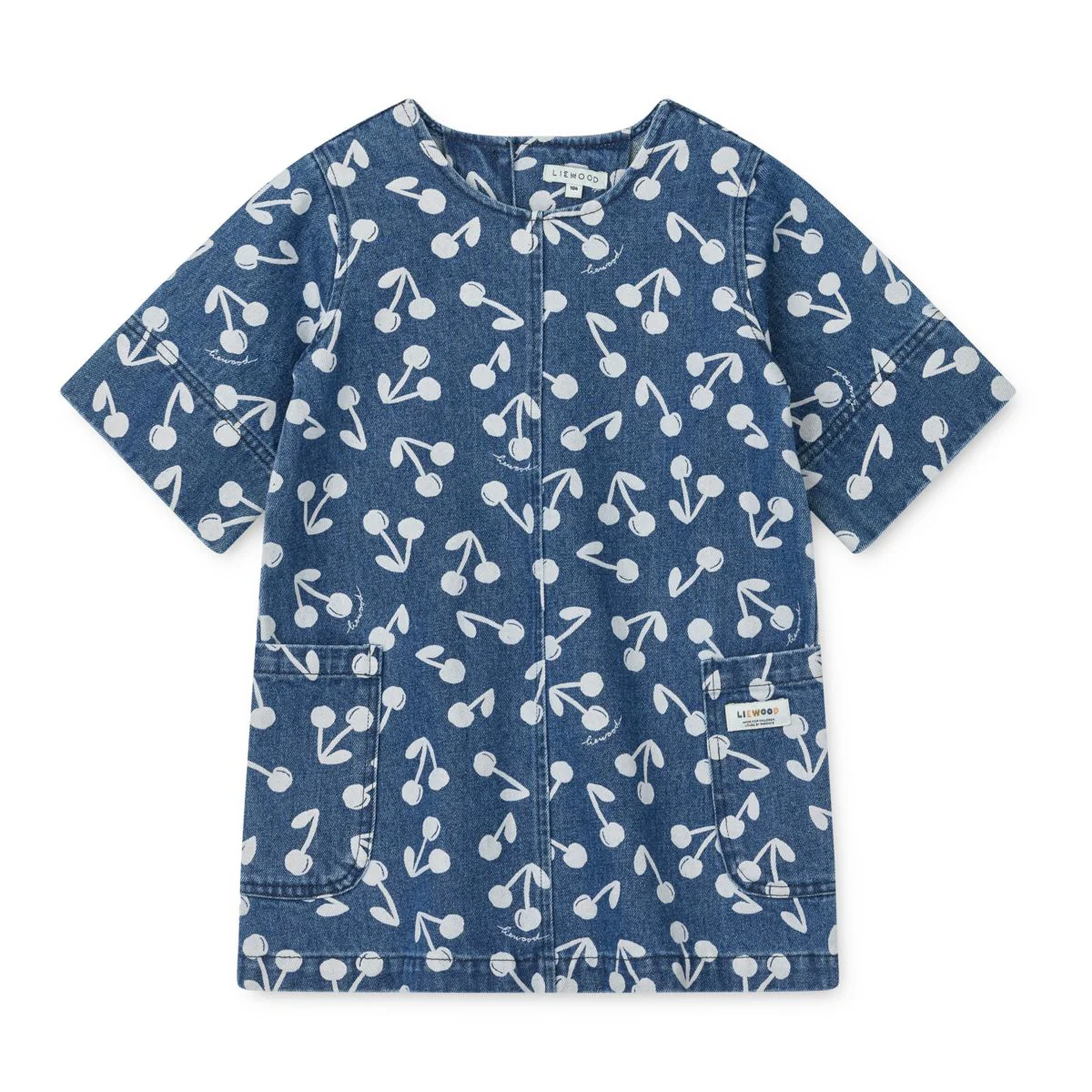 Angelica Printed Denim Dress - Cherry blossom / Medium blue denim