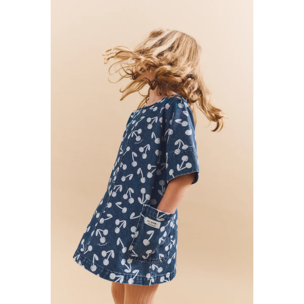 Angelica Printed Denim Dress - Cherry blossom / Medium blue denim - Image 4