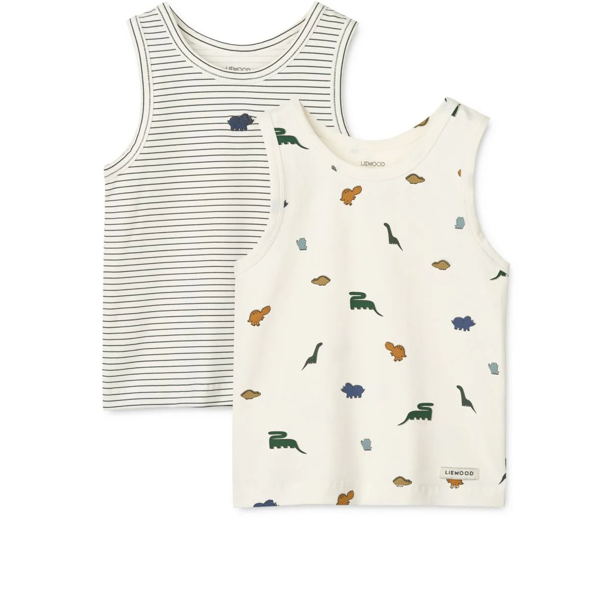 Faris Tank Top 2-pack - Mini dinosaurs creme / stripe mix
