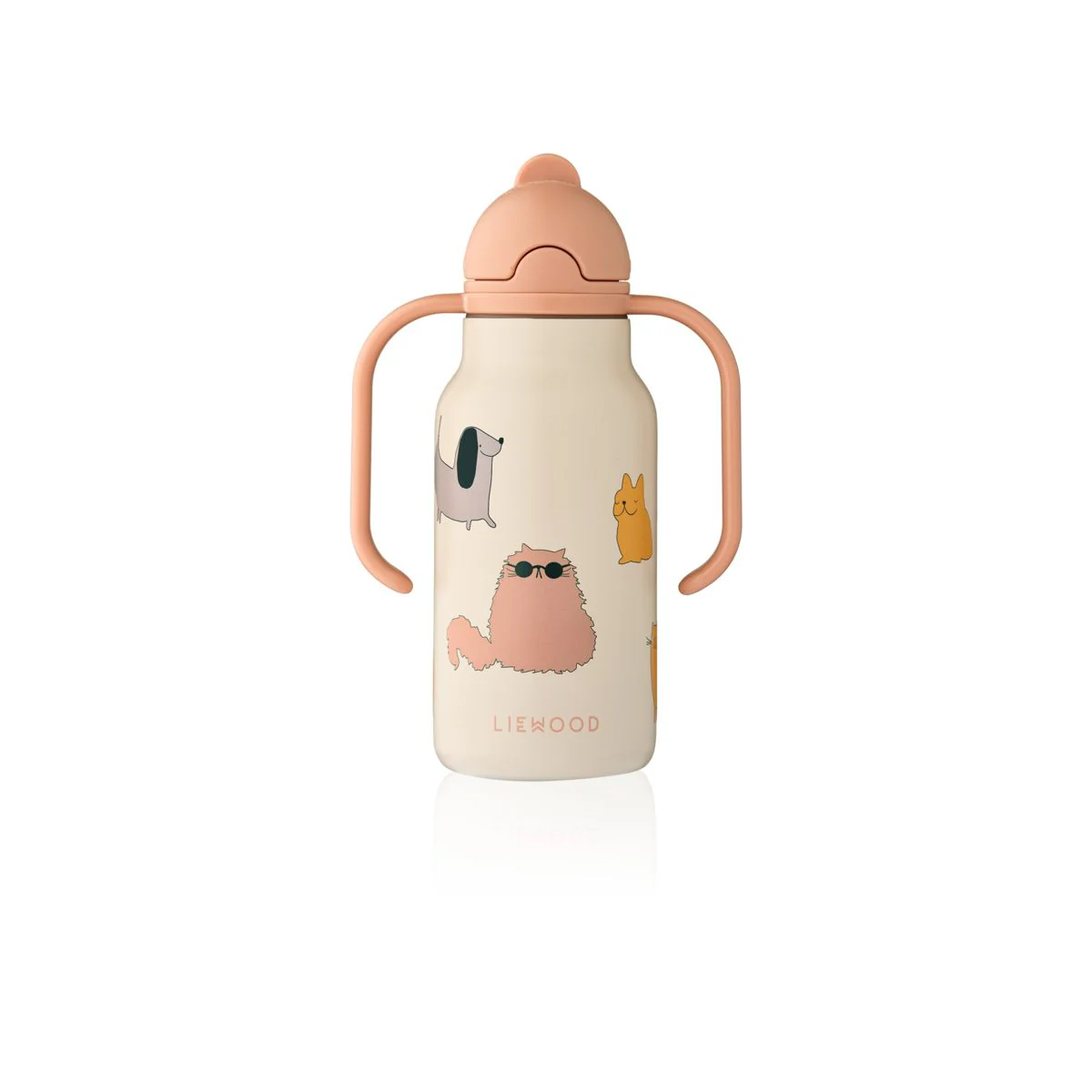 KIMMIE Steel Water Bottle 250 Ml - Cats and Dogs / Sandy