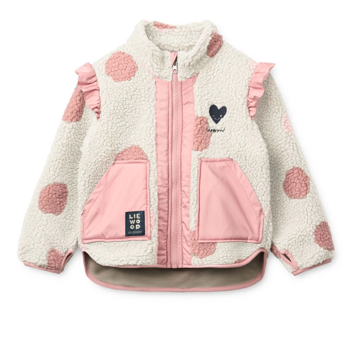 Noam Pile Jacket with Frill - Spot dot Sandy / Rose blush mix