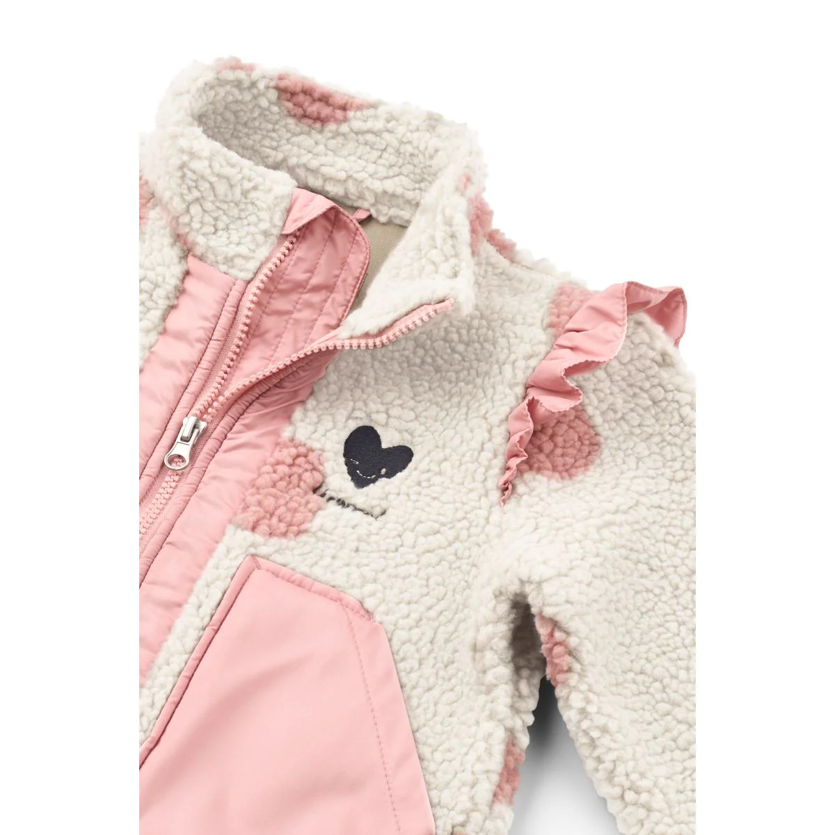 Noam Pile Jacket with Frill - Spot dot Sandy / Rose blush mix - Image 3