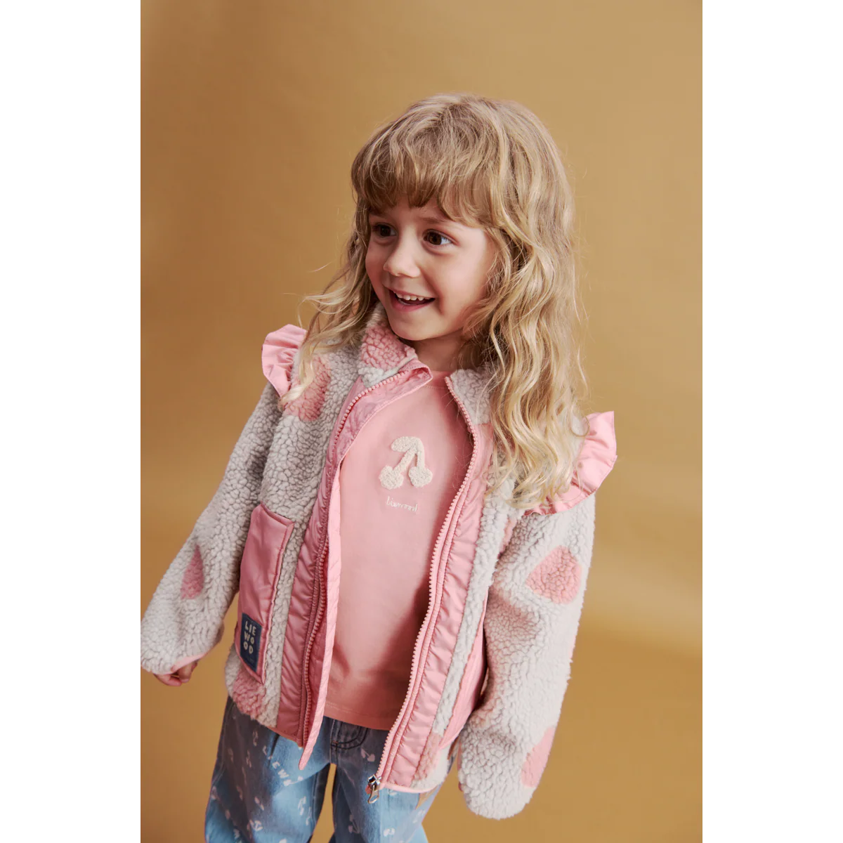 Noam Pile Jacket with Frill - Spot dot Sandy / Rose blush mix - Image 5