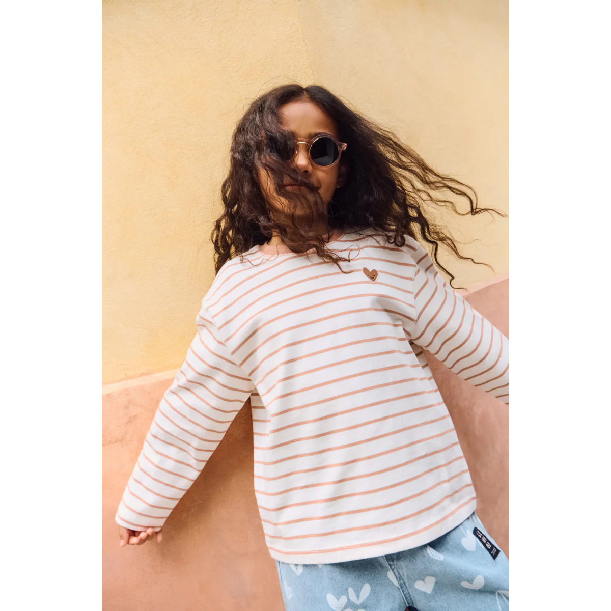 TYLER Striped Long-sleeve T-shirt - Heart Tuscany rose / Creme de la creme - Image 4