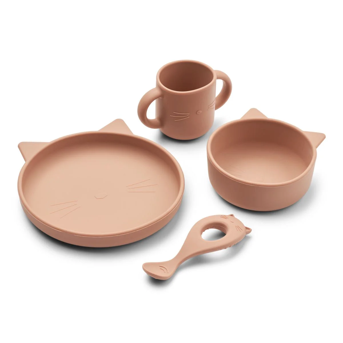 Vivi Silicone Tableware 4 Pack Baby - Cat dark rose